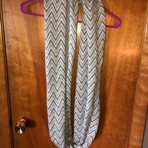 Tan gray and cream chevron pattern infinity scarf